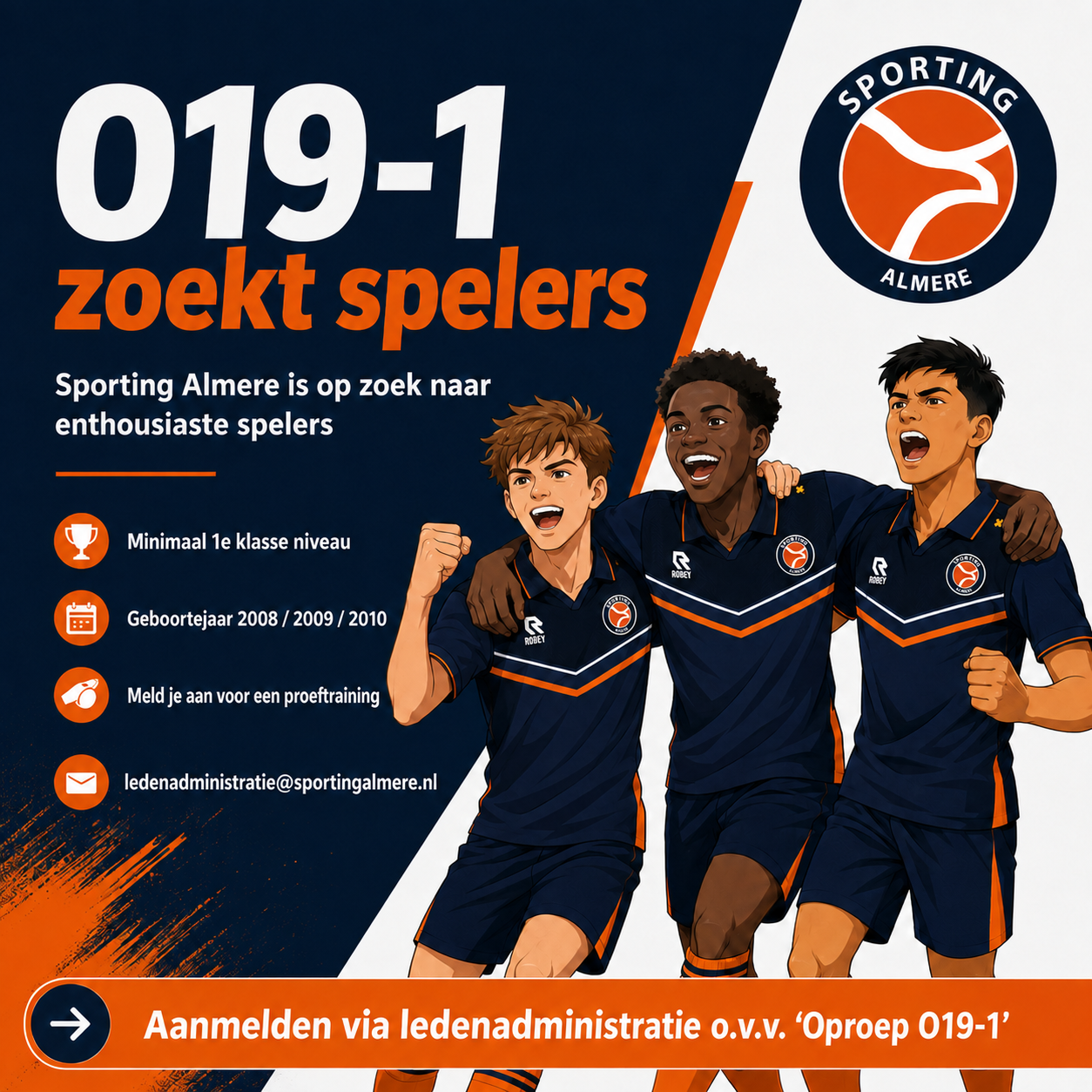 Sporting Almere O19-1 zoekt nog spelers!